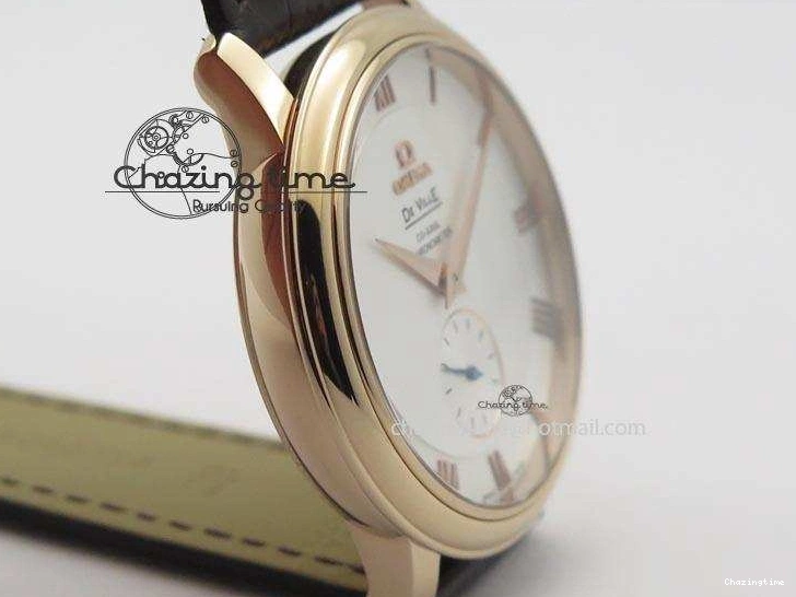 0207 Popular De Ville MK 1:1 Best Edition RG White Dial On Black Leather Asian Seagull T1701 (Sec@6) 8237